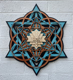 Sri Mandala Wall Art - Sacred Geometry 22.22" (Blue, Red, Natural, Black)