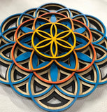 Flower of Life Mandala Wall Art (Blue, Orange and Yellow) - Radiant Hearts