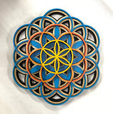 Flower of Life Mandala Wall Art (Blue, Orange and Yellow) - Radiant Hearts