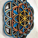 Flower of Life Mandala Wall Art (Blue, Orange and Yellow) - Radiant Hearts