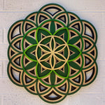 Flower of Life Mandala Wall Art (Green and Gold) - Radiant Hearts