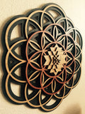 Flower of Life, Seed of Life, Sri Yantra Wall Art 17.5" (Black Base) - Radiant Hearts