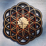 Flower of Life, Seed of Life, Sri Yantra Wall Art 17.5" (Black Base) - Radiant Hearts