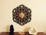 Flower of Life, Seed of Life, Sri Yantra Wall Art 17.5" (Black Base) - Radiant Hearts