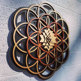 Flower of Life, Seed of Life, Sri Yantra Wall Art 17.5" (Black Base) - Radiant Hearts