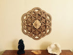 Flower of Life, Seed of Life, Sri Yantra Wall Art 17.5" (Brown Base) - Radiant Hearts