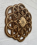 Flower of Life, Seed of Life, Sri Yantra Wall Art 17.5" (Brown Base) - Radiant Hearts