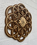 Flower of Life, Seed of Life, Sri Yantra Wall Art 17.5" (Brown Base) - Radiant Hearts