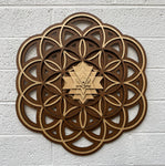 Flower of Life, Seed of Life, Sri Yantra Wall Art 17.5" (Brown Base) - Radiant Hearts