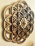 Flower of Life, Seed of Life, Sri Yantra Wall Art 17.5" (Brown Base) - Radiant Hearts