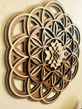 Flower of Life, Seed of Life, Sri Yantra Wall Art 17.5" (Brown Base) - Radiant Hearts