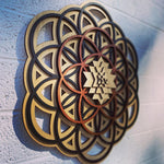 Flower of Life, Seed of Life, Sri Yantra Wall Art 17.5" (Natural Base) - Radiant Hearts