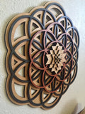 Flower of Life, Seed of Life, Sri Yantra Wall Art 17.5" (Natural Base) - Radiant Hearts