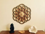 Flower of Life, Seed of Life, Sri Yantra Wall Art 17.5" (Natural Base) - Radiant Hearts