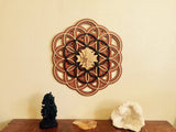 Flower of Life, Seed of Life, Sri Yantra Wall Art 17.5" (Red Base) - Radiant Hearts