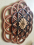 Flower of Life, Seed of Life, Sri Yantra Wall Art 17.5" (Red Base) - Radiant Hearts