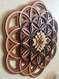 Flower of Life, Seed of Life, Sri Yantra Wall Art 17.5" (Red Base) - Radiant Hearts