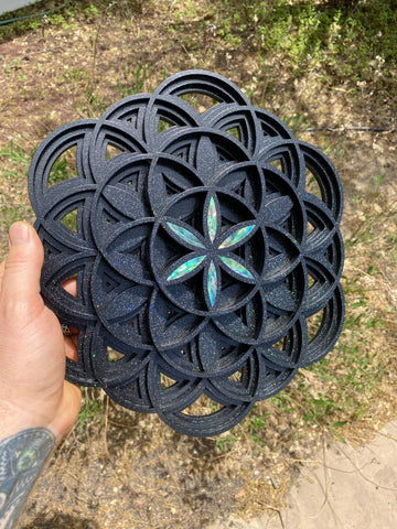 Stardusted Flower of Life Mandala Wall Art