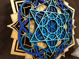 Lotus Mandala v1 Wall Art (Blue and Natural) Sacred Geometry - Radiant Hearts