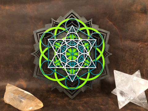 Lotus Mandala v1 Wall Art (Green, Turquoise, Silver) Sacred Geometry - Radiant Hearts