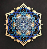 Lotus Mandala v2 Wall Art (Blue and Silver) Sacred Geometry - Radiant Hearts