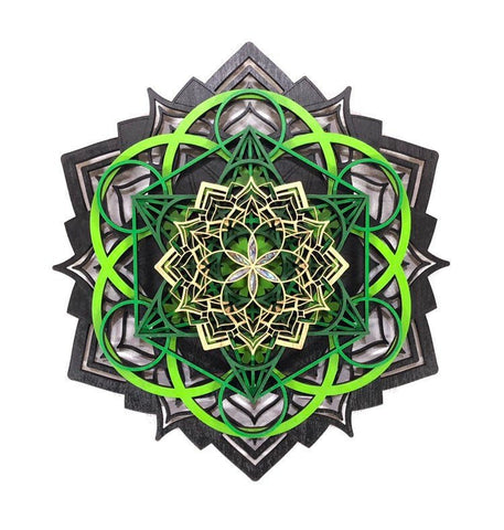 Lotus Mandala v2 Wall Art (Green and Gold) Sacred Geometry - Radiant Hearts