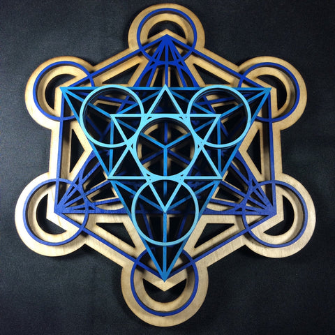 Metatron's Cube Wall Art (Blue and Natural) Sacred Geometry - Radiant Hearts