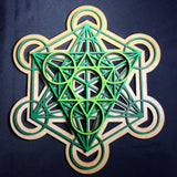 Metatron's Cube Wall Art (Green and Natural) Sacred Geometry - Radiant Hearts