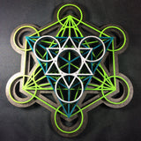 Metatron's Cube Wall Art (Green, Turquoise, Silver) Sacred Geometry - Radiant Hearts