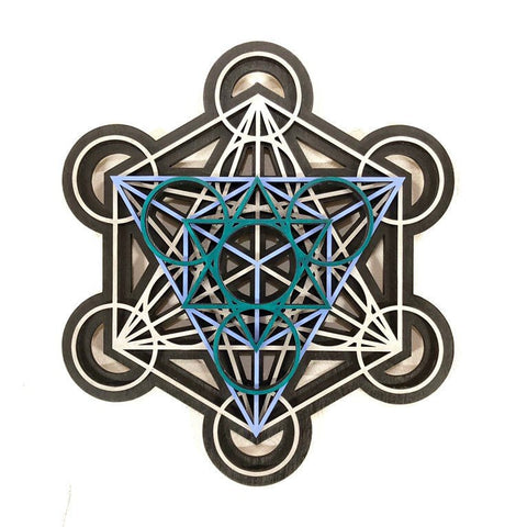 Metatron's Cube Wall Art (Violet, Turquoise and Silver) Sacred Geometry - Radiant Hearts