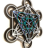 Metatron's Cube Wall Art (Violet, Turquoise and Silver) Sacred Geometry - Radiant Hearts