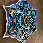 Sacred Cube Mandala Wall Art (Blue and Natural) Sacred Geometry - Radiant Hearts