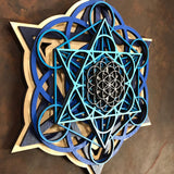 Sacred Cube Mandala Wall Art (Blue and Natural) Sacred Geometry - Radiant Hearts