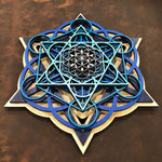 Sacred Cube Mandala Wall Art (Blue and Natural) Sacred Geometry - Radiant Hearts