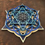 Sacred Cube Mandala Wall Art (Blue and Natural) Sacred Geometry - Radiant Hearts