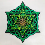 Sacred Cube Mandala Wall Art (Green, Gold, Black) Sacred Geometry - Radiant Hearts