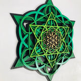 Sacred Cube Mandala Wall Art (Green, Gold, Black) Sacred Geometry - Radiant Hearts