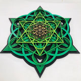 Sacred Cube Mandala Wall Art (Green, Gold, Black) Sacred Geometry - Radiant Hearts