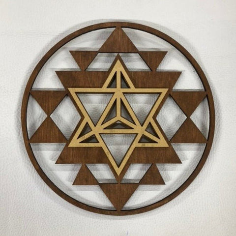 Sri Yantra Merkaba Wall Art - Sacred Geometry 10" (Brown and Gold) - Radiant Hearts