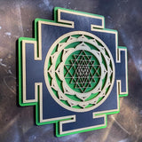 Sri Yantra Wall Art 11.11" (Green, Gold, Black) - Radiant Hearts