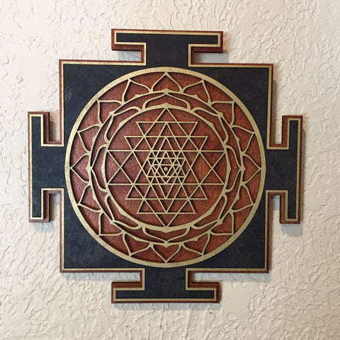 Sri Yantra Wall Art (Black, Red and Gold) - Radiant Hearts