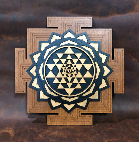 Sri Yantra Wall Art - Multilayered (Natural, Black and Brown) - Radiant Hearts